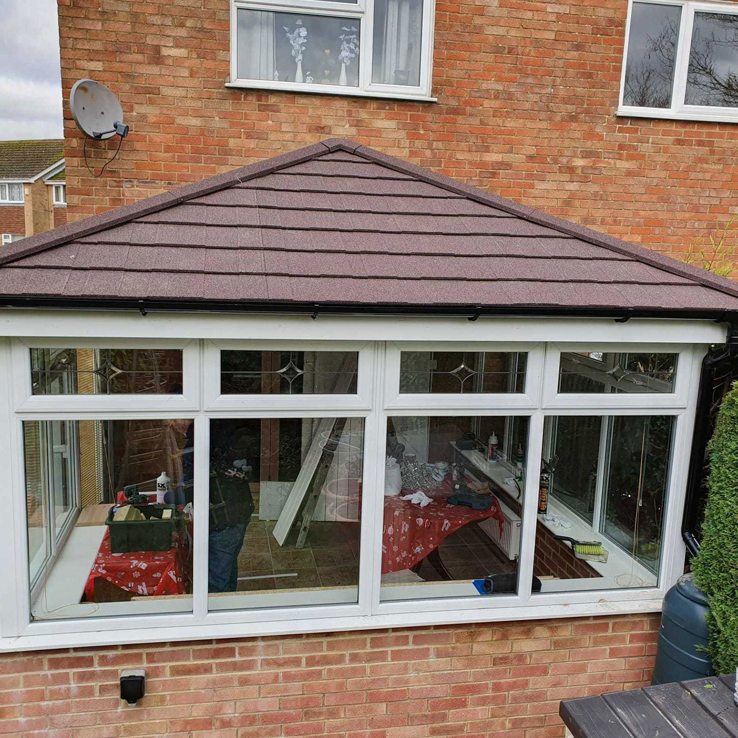A conservatory with a new light-weight roof